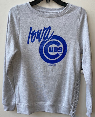 Women's Iowa Cubs Rally Lace Up Sweatshirt, Oxford Gray