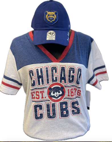 Women's New Era Chicago Cubs V-Neck Tee- White